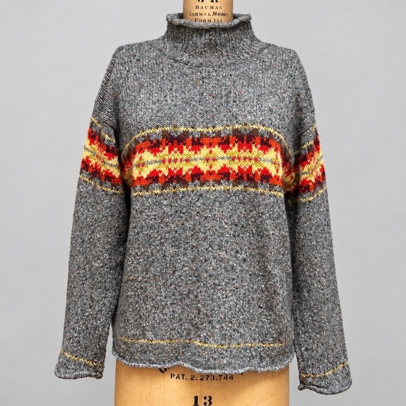 Fresno Sweaters - Fresno Wool Blend Sweater S Gray Fair Isle Nordic Ramie Knit Pullover